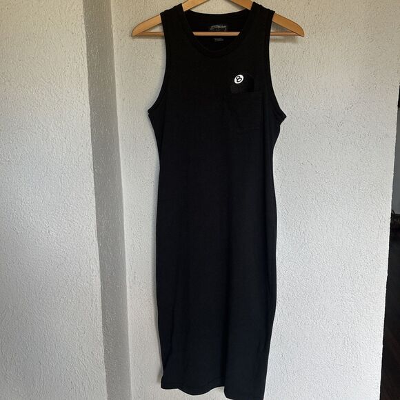 Vintage Y2K Stussy 8 Ball Logo Japan Women’s Black Midi Dress Size Medium - Picture 2 of 12